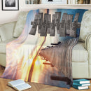 Personalized Name Sign Sunset Lake Scene Throw Blanket Gifts, Customized Name Sign Dock Boardwalk Pictures, Last Name Signs For Home, Family Name Sign Soft Cozy Warm Travel Blanket FLBL_Multi Name Blanket