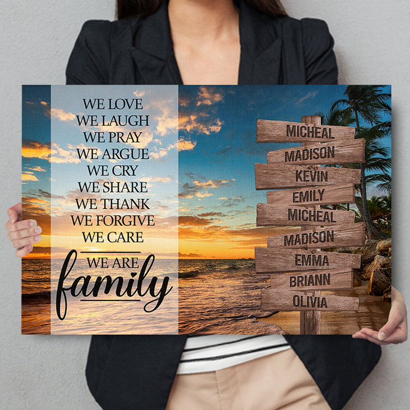 Personalized Sunset Beach Canvas Wall Art With Name Framed, Family Name Sign, Custom Street Sign, Anniversary Gift, We Are Family Christian CANLA15_Multi Name Canvas
