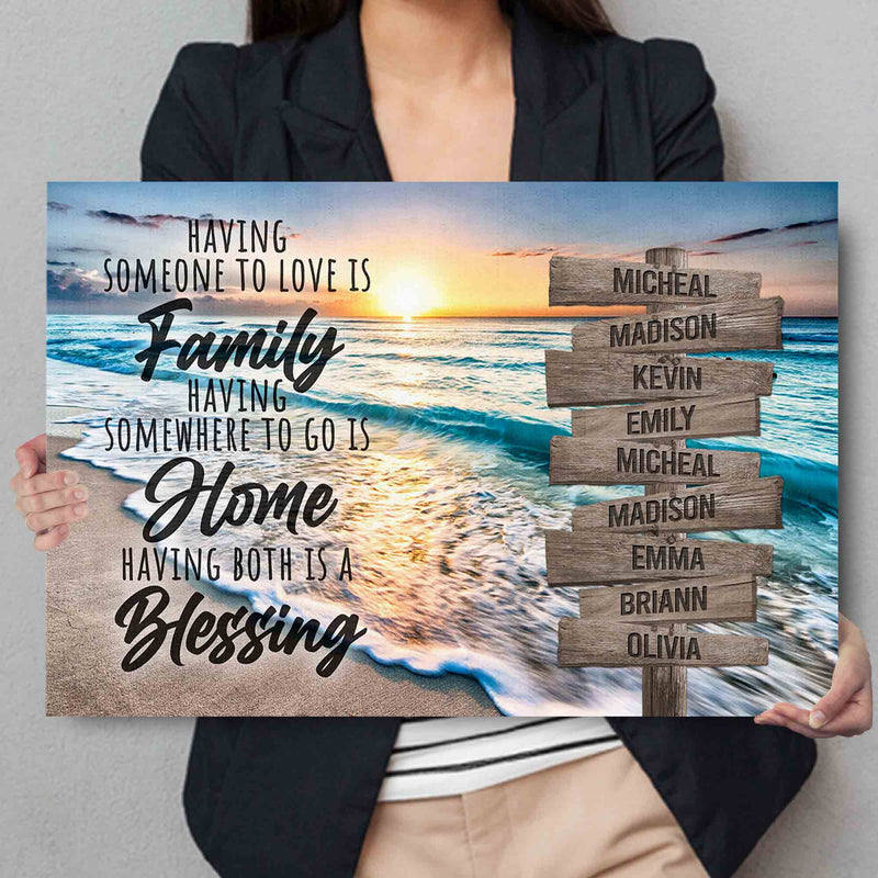 Personalized Sunset Beach Family Home Blessing Inspirational Quote Canvas Wall Art With Name Framed, Custom Name Sign Framed, Family Sign CANLA15_Multi Name Canvas