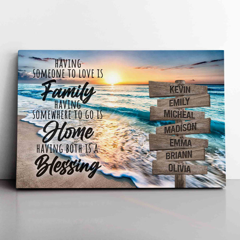 Personalized Sunset Beach Family Home Blessing Inspirational Quote Canvas Wall Art With Name Framed, Custom Name Sign Framed, Family Sign CANLA15_Multi Name Canvas