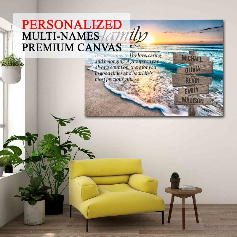 Personalized Sunset Beach Ocean Family Definition Inspirational Quote Canvas Wall Art With Name Framed, Custom Name Sign Framed, Family Sign CANLA15_Miss Pet Canvas