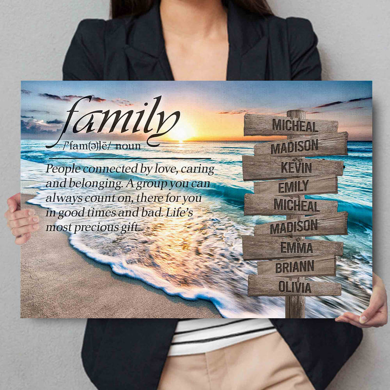Personalized Sunset Beach Ocean Family Definition Inspirational Quote Canvas Wall Art With Name Framed, Custom Name Sign Framed, Family Sign CANLA15_Miss Pet Canvas