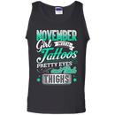 November girl with tattoos pretty eyes and thick things T-shirts