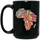 African American Coffee Mug Africa Lion Map African Pride Traditional Ethnic Pattern 11oz - 15oz Black Mug