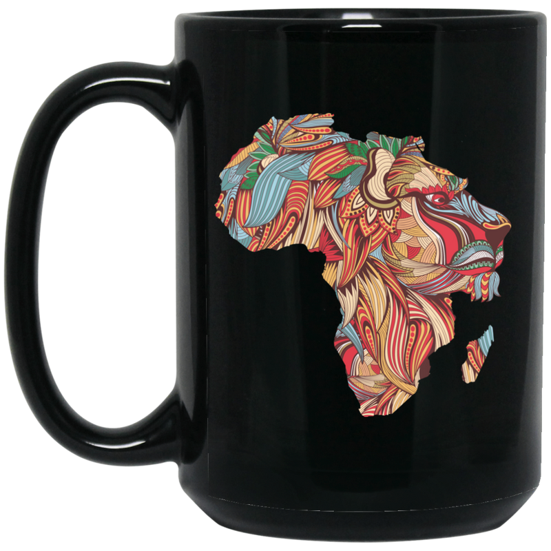 African American Coffee Mug Africa Lion Map African Pride Traditional Ethnic Pattern 11oz - 15oz Black Mug