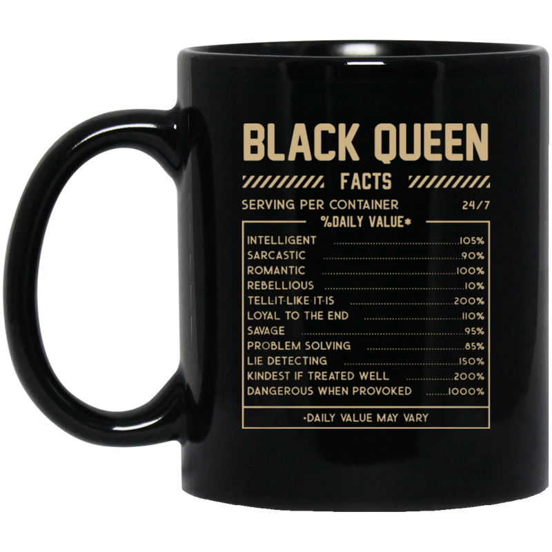 African American Coffee Mug Black Queen Facts Serving Per Container Daily Value 11oz - 15oz Black Mug