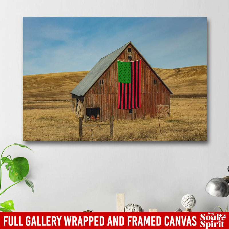 African American Canvas - Barn On The Plains Displaying The African American Flag Color Canvas For Home Decor African - CANLA75 - CustomCat