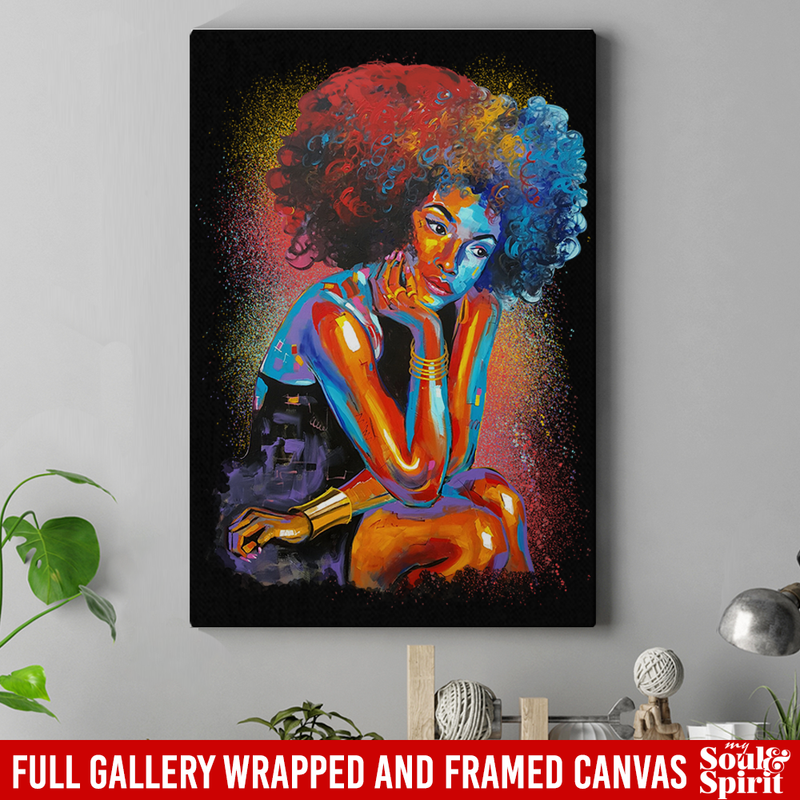 African American Canvas - Black Girl Afro Art Colorful For Living Room Home Decor