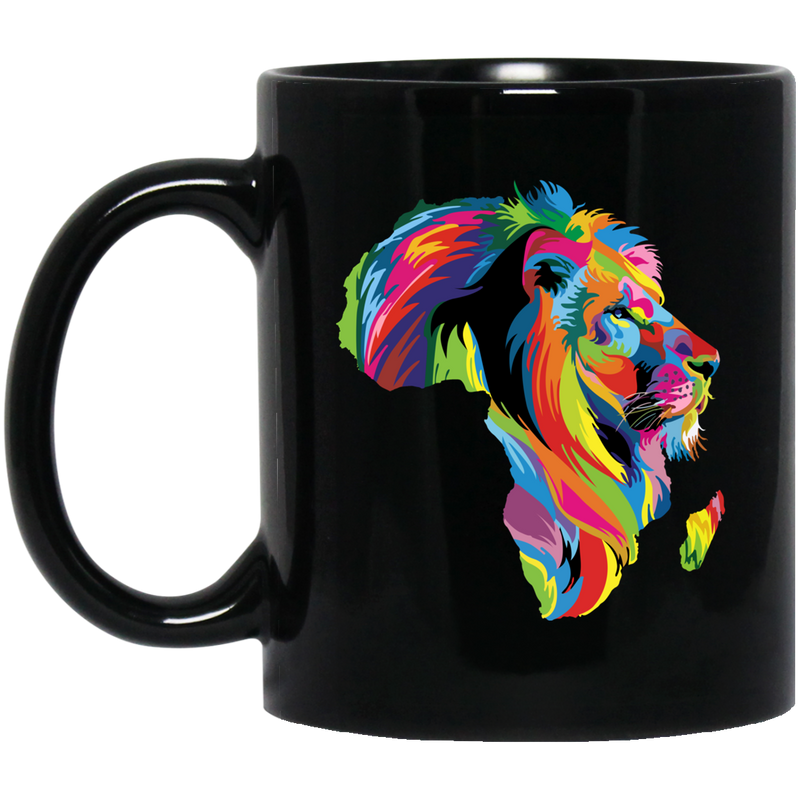 African American Coffee Mug Africa Lion Map African Map With Color Black History Mouth 11oz - 15oz Black Mug