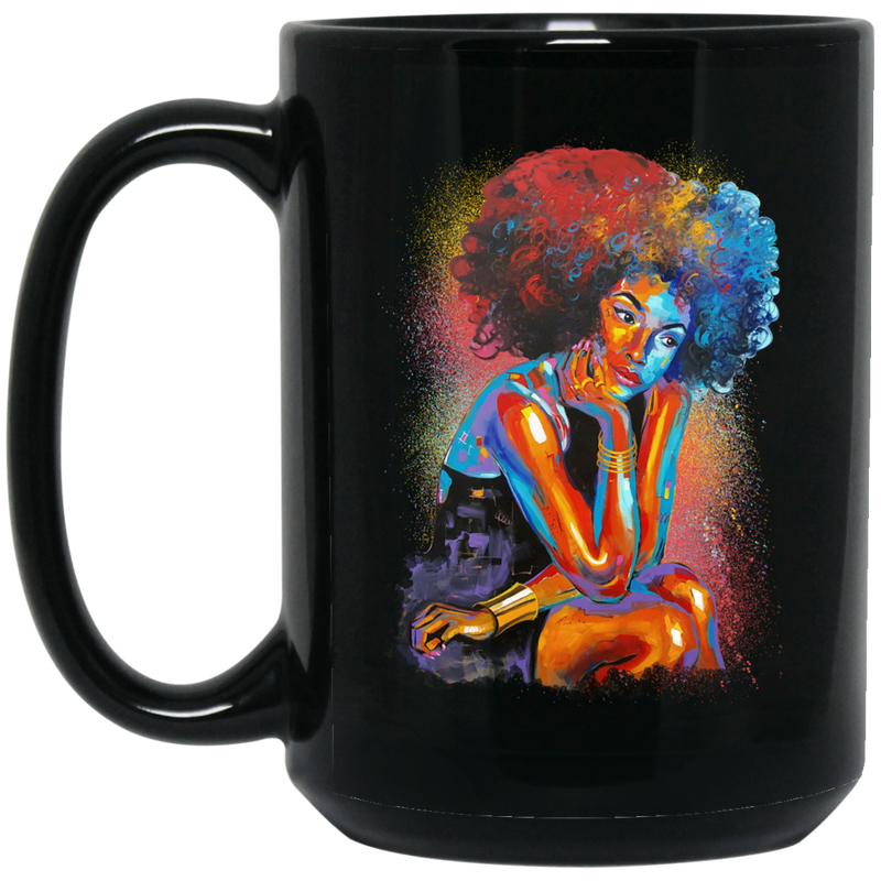 African American Coffee Mug Black Girl Afro Art Colorful 11oz - 15oz Black Mug