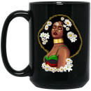 African American Coffee Mug Black Girl Close Eyes With Flowers African 11oz - 15oz Black Mug