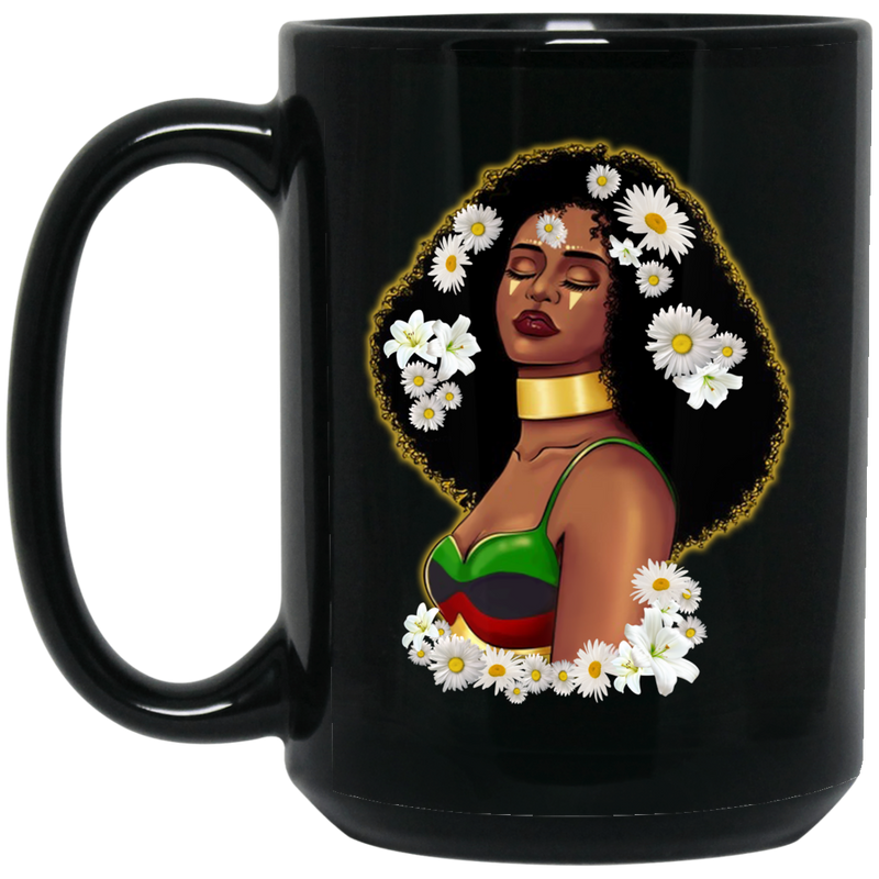 African American Coffee Mug Black Girl Close Eyes With Flowers African 11oz - 15oz Black Mug