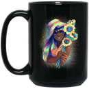 African American Coffee Mug Black Girl With Flowers Cute African Girl 11oz - 15oz Black Mug