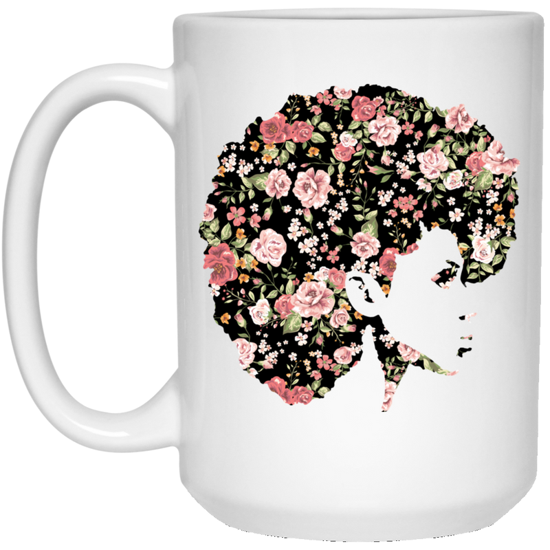 African American Coffee Mug Black Girl With Flowers Hair 11oz - 15oz White Mug