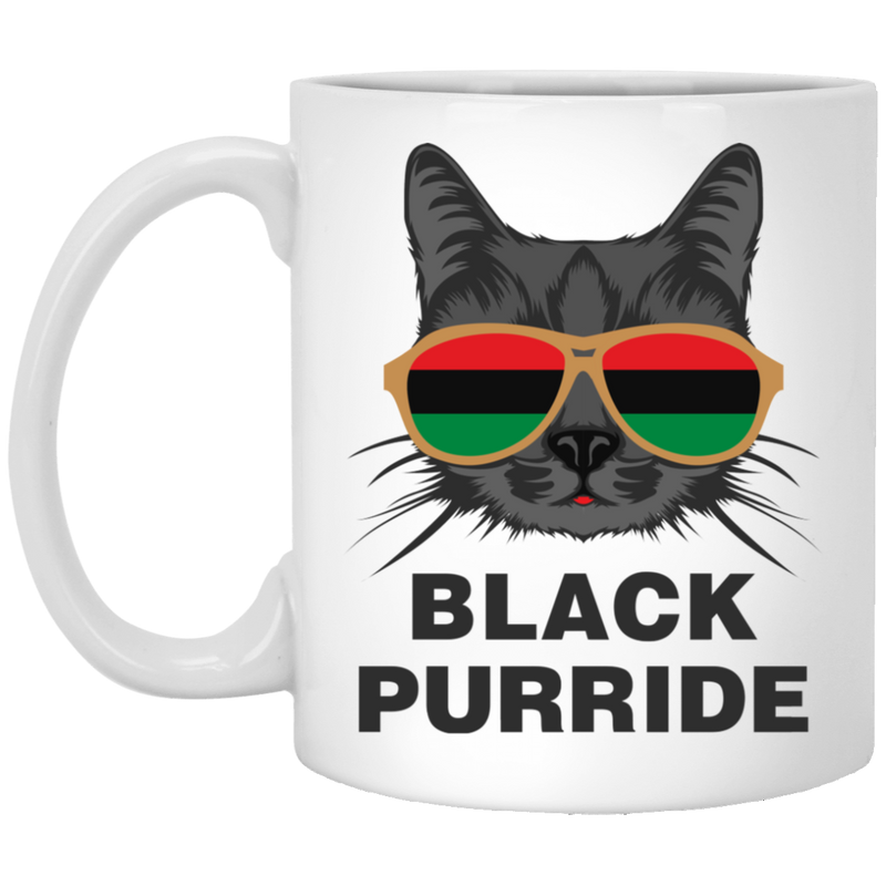 African American Coffee Mug black Purride Cat Glasses African Flag 11oz - 15oz White Mug