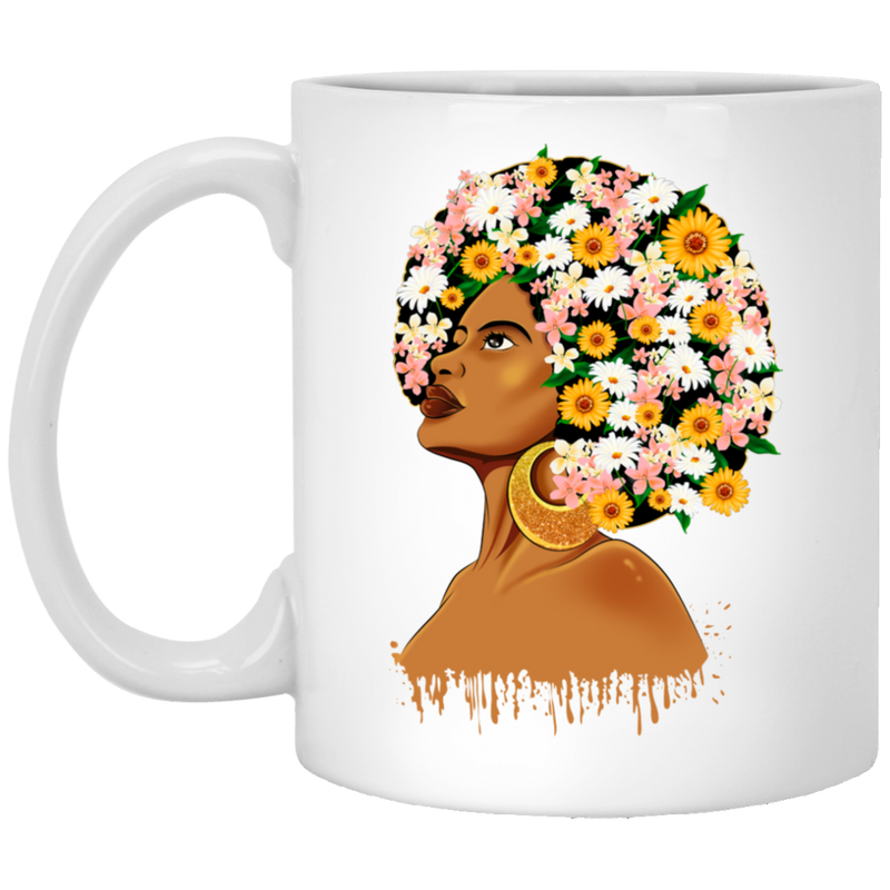 African American Coffee Mug Black Women Flowers Head Art 11oz - 15oz White Mug