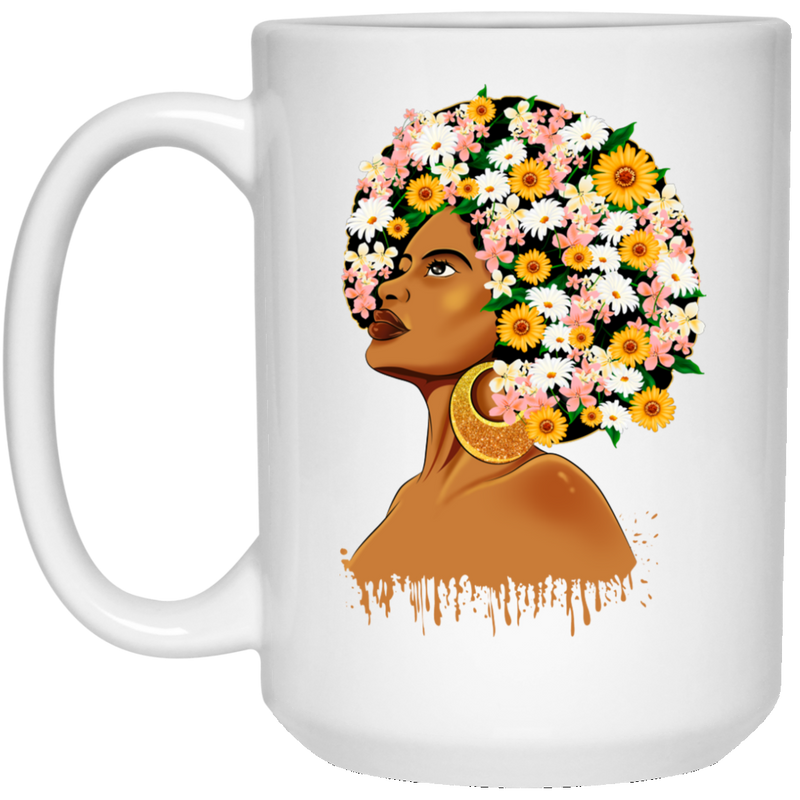 African American Coffee Mug Black Women Flowers Head Art 11oz - 15oz White Mug