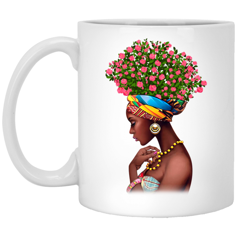 African American Coffee Mug Black Women With Flowers Head 11oz - 15oz Black Mug