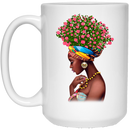 African American Coffee Mug Black Women With Flowers Head 11oz - 15oz Black Mug