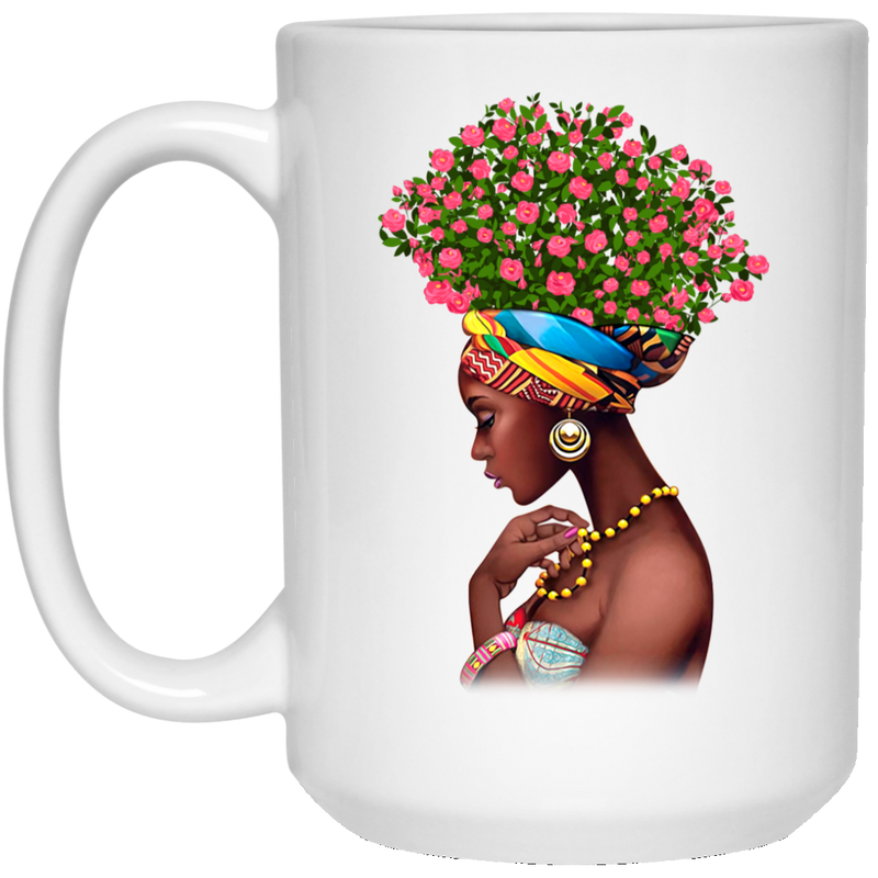 African American Coffee Mug Black Women With Flowers Head 11oz - 15oz Black Mug