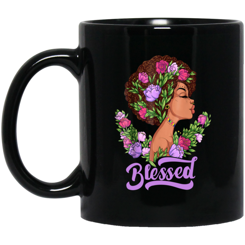 African American Coffee Mug Blessed Black Girl With Beautiful Flowers 11oz - 15oz Black Mug