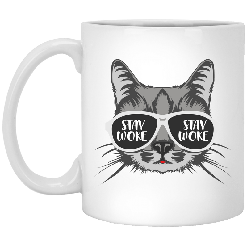 African American Coffee Mug Cat Stay Woke Wear A Glasses 11oz - 15oz White Mug