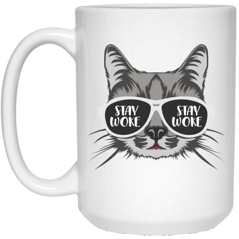 African American Coffee Mug Cat Stay Woke Wear A Glasses 11oz - 15oz White Mug