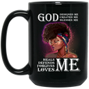 African American Coffee Mug God Designed Created Blesses Me Heals Defends Forgives Loves Me History Month 11oz - 15oz Black Mug