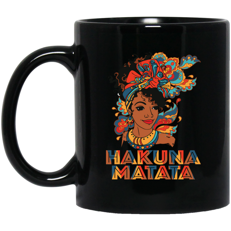 African American Coffee Mug Hakuna Matata Cute Black Girl Art 11oz - 15oz Black Mug