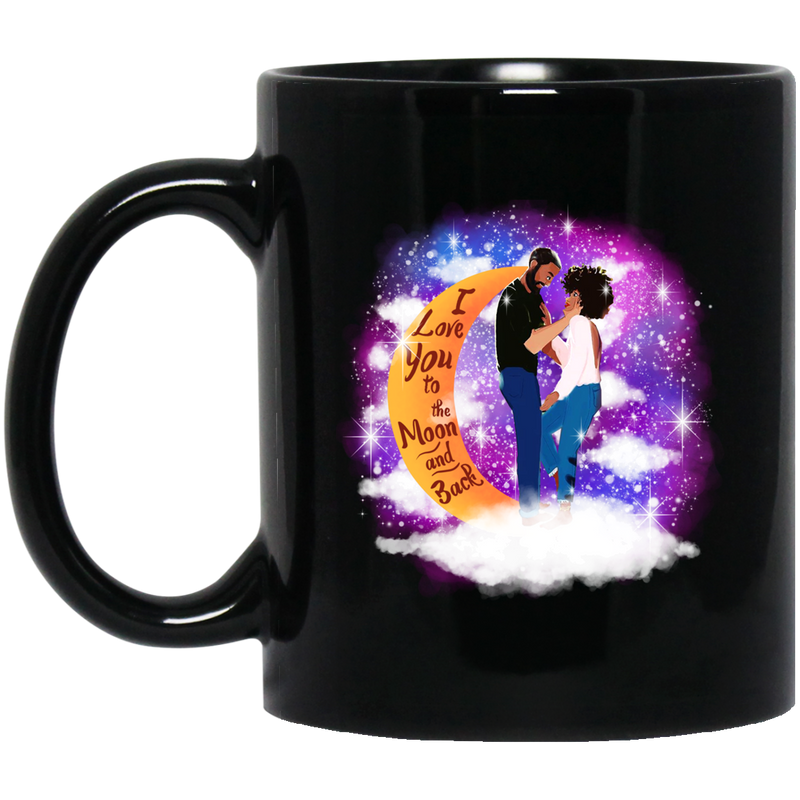 African American Coffee Mug I Love You To The Moon And Back African Couple In Love 11oz - 15oz Black Mug