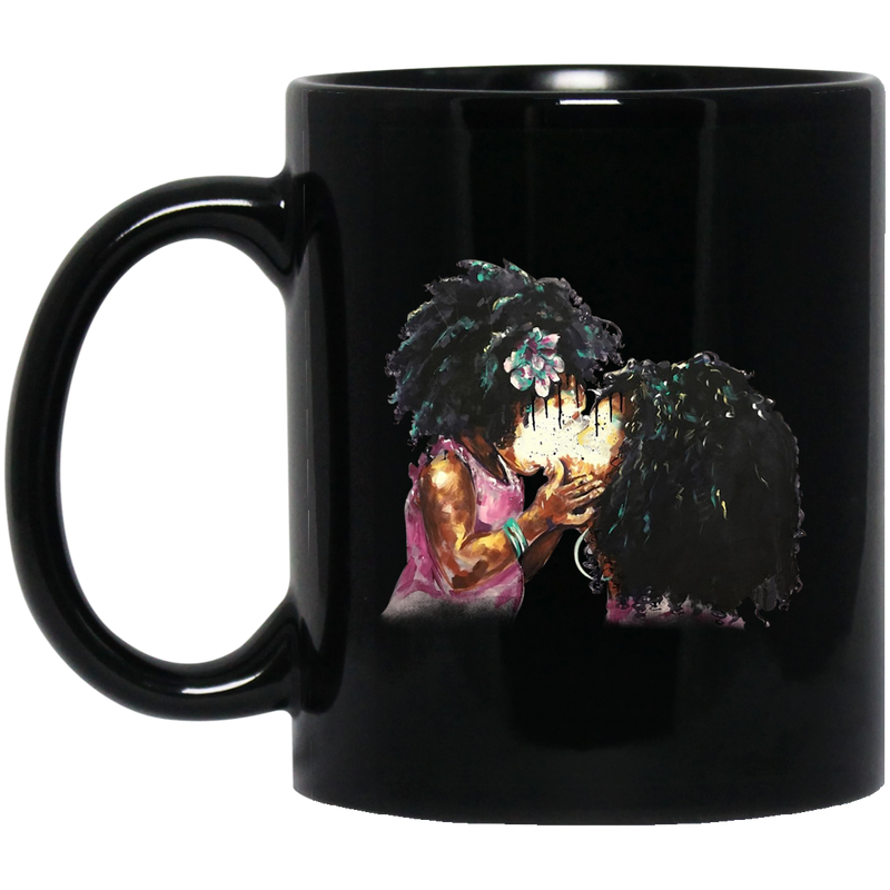 African American Coffee Mug Mom And Daughter Kiss Art 11oz - 15oz Black Mug