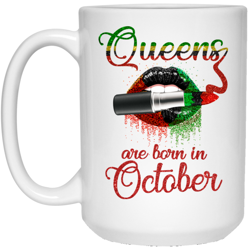 African American Coffee Mug Queens Are Born In October With Cute Lips Art 11oz - 15oz White Mug