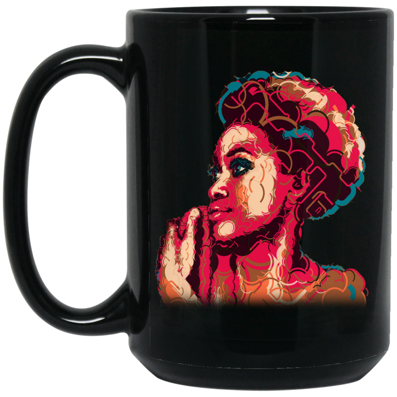 African American Coffee Mug Red Black Girl Afro Art 11oz - 15oz Black Mug