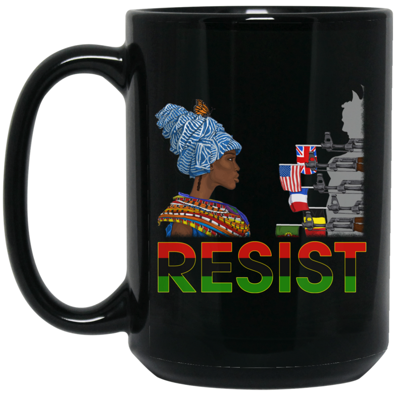 African American Coffee Mug Resist With Black Women And Butterfly 11oz - 15oz Black Mug