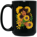 African American Coffee Mug Sunflowers Black Girl 11oz - 15oz Black Mug