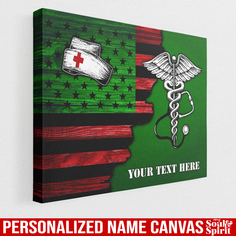African American Nurse Personalized Canvas - Half Flag African American Nurse Personalized Name Canvas Nurse - CANLA75