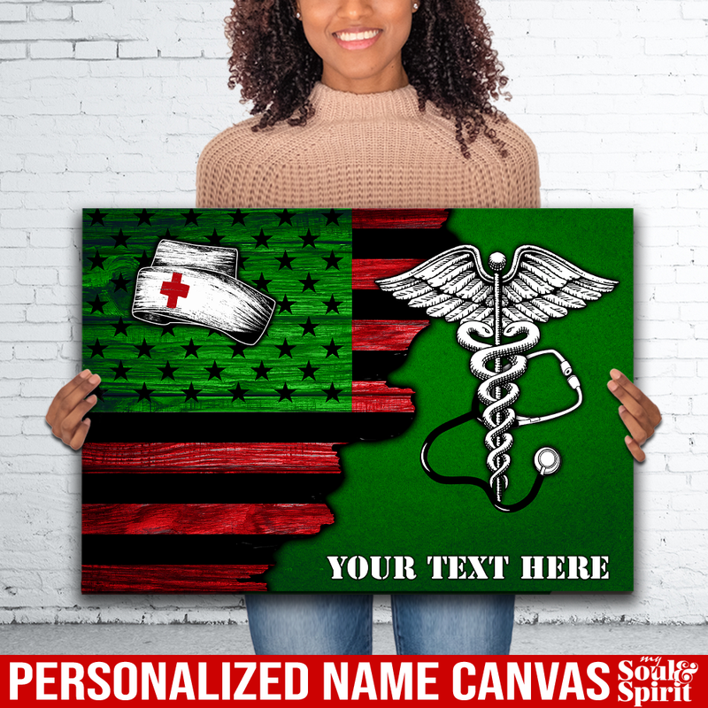 African American Nurse Personalized Canvas - Half Flag African American Nurse Personalized Name Canvas Nurse - CANLA75