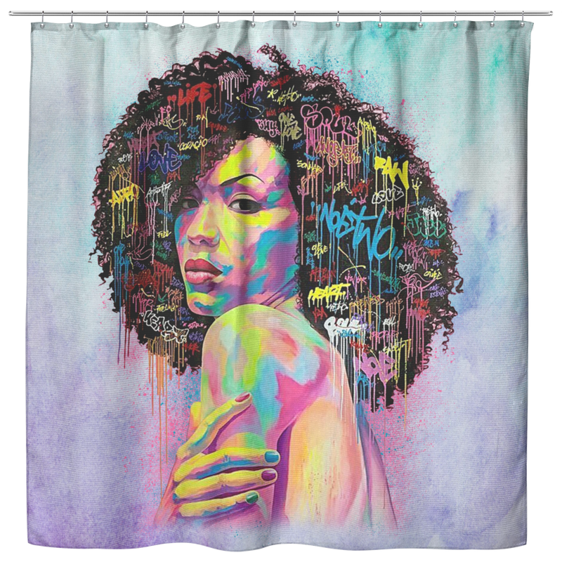 African American Shower Curtains - African Girl Color Hair Color Afro Art