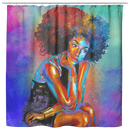 African American Shower Curtains - Black Girl Afro Art Colorful For Bathroom