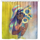 African American Shower Curtains - Black Girl With Flowers Cute African Girl Shower Curtains