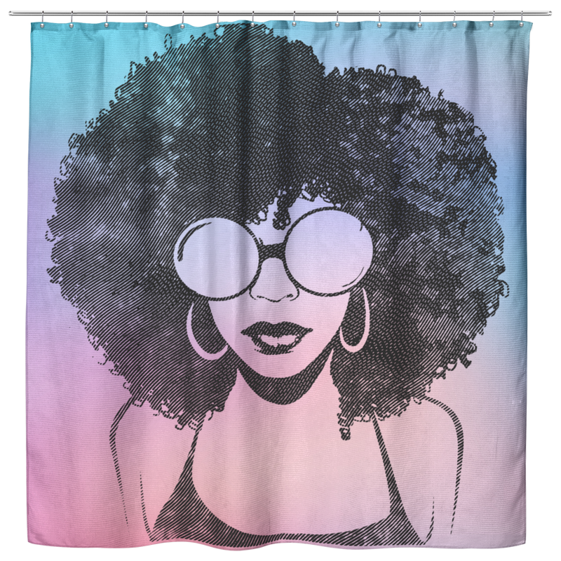 African American Shower Curtains - Black Lady Afro Art For Women Girls Shower Curtains For Bathroom