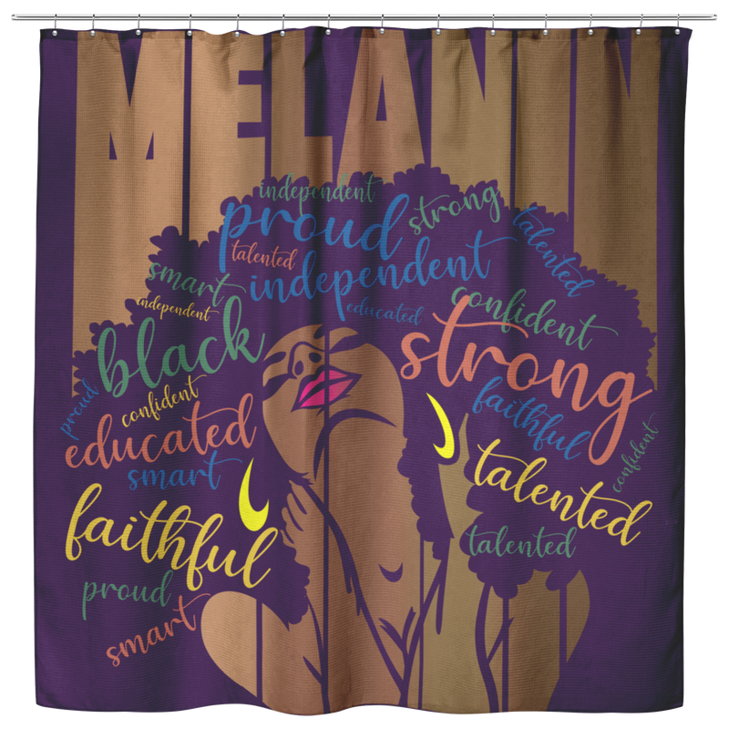 African American Shower Curtains - Melanin Powerful Words Afro Black Girl For Bathroom