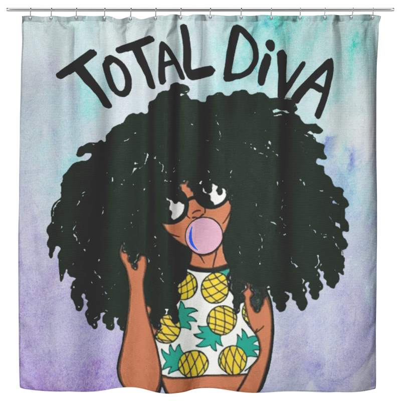 African American Shower Curtains - Total Diva Cute Black Girl With Balloon For Bathroom Decor
