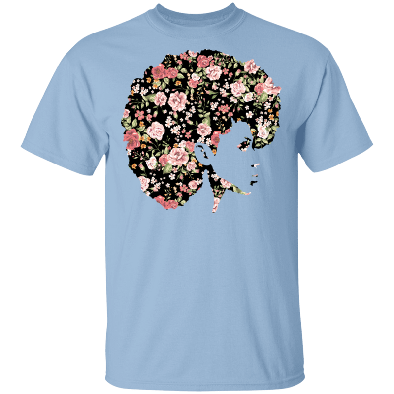 African American T-Shirt Black Girl With Flowers Hair CustomCat