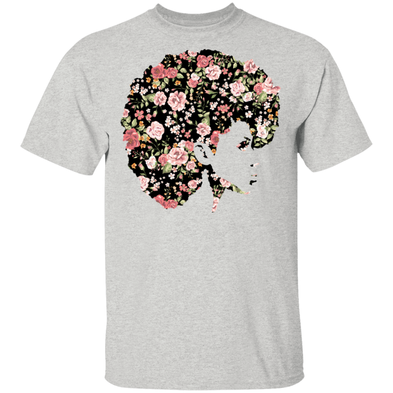 African American T-Shirt Black Girl With Flowers Hair CustomCat