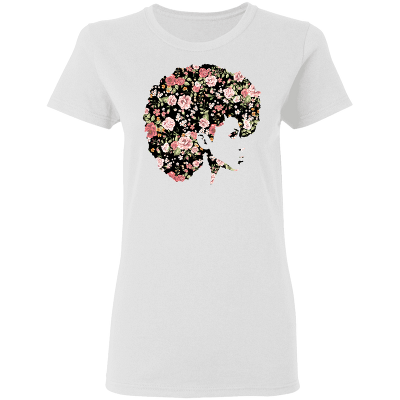 African American T-Shirt Black Girl With Flowers Hair CustomCat