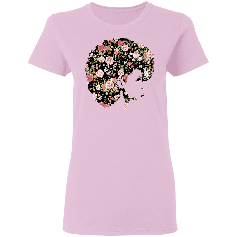 African American T-Shirt Black Girl With Flowers Hair CustomCat