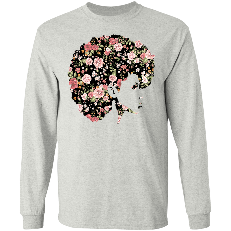 African American T-Shirt Black Girl With Flowers Hair CustomCat