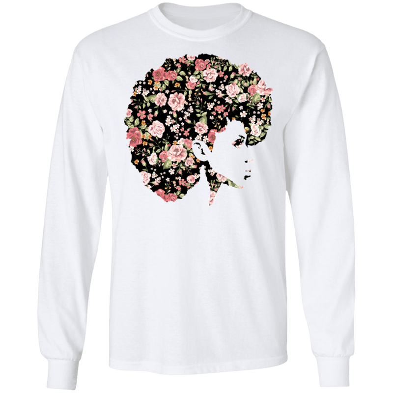 African American T-Shirt Black Girl With Flowers Hair CustomCat