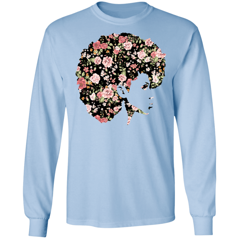 African American T-Shirt Black Girl With Flowers Hair CustomCat